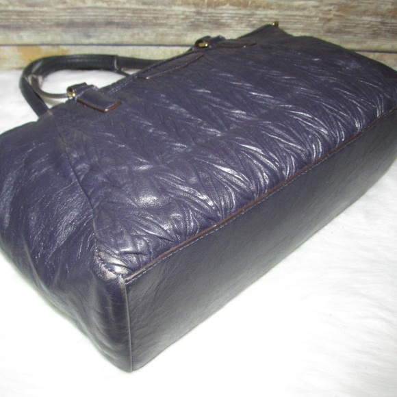 Coach Navy Blue Gathered Leather Satchel Tote - Picture 5 of 8